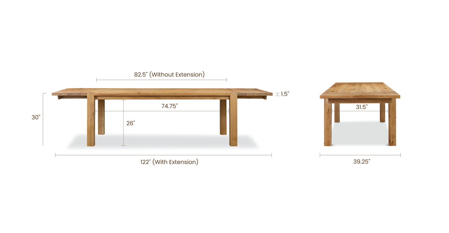 Oak, dimensions